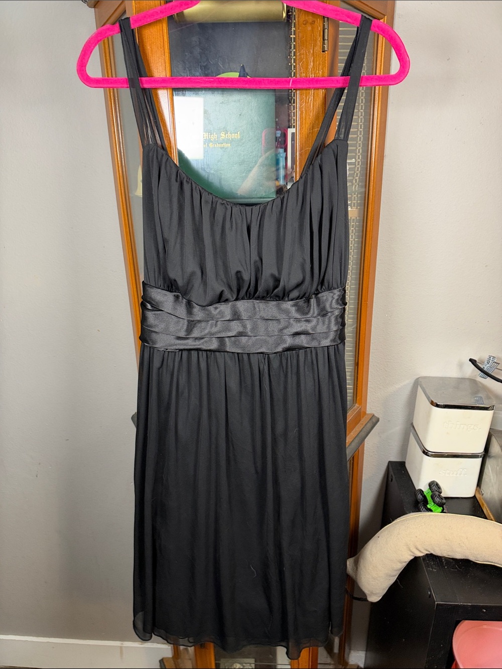 Black Sleeveless Satin-Waist Cocktail Dress